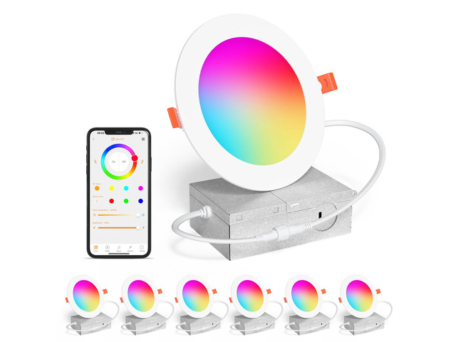 Smart Recessed Lighting 4 Inch RGBCW Color Changing 12W LED Downlight with Junction Box,1100 Lumen Recessed Ceiling Light Compatible with...
