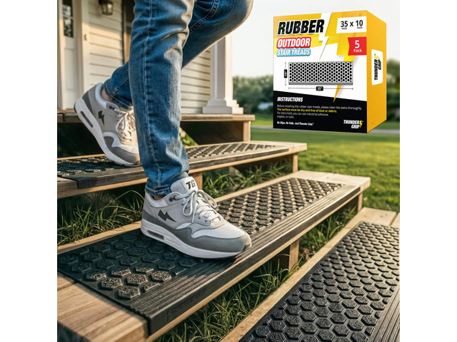 Rubber Stair Treads Outdoor 35' x 10' 5-Pack - Heavy-Duty Non-Slip Rubber Outdoor Stair Treads Non-Slip Weather Resistant, Exterior Rubber Mats for...