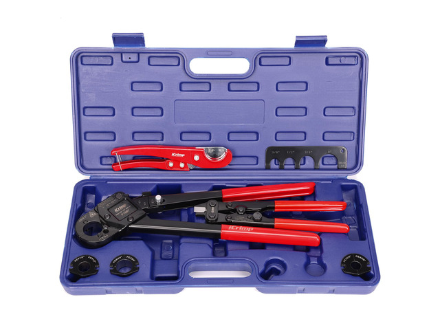 iCrimp Angle Head PEX Crimping Tool Kit for 3/8,1/2,3/4,1-inch,PEX Crimper with Copper Ring Removal Tool, Pex Pipe Cutter and Gauge, Meets ASTM...