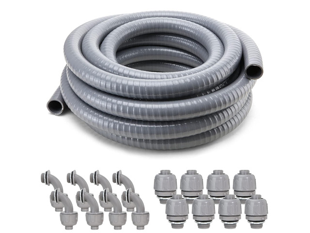 Liquid-Tight Conduit and Connector Kit, Electrical Conduit, 1/2inch 100ft Electrical Conduit Kit, with 8 Straight and 8 Angle Fittings Included