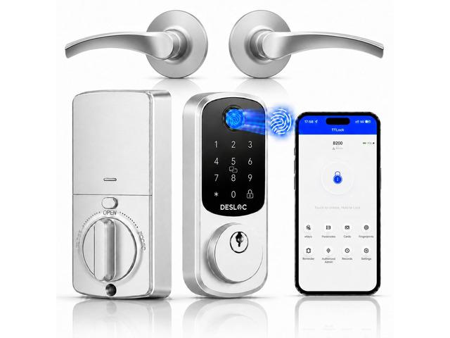 B200 Fingerprint Smart Lock with 2 Ergonomic Curved Handles 8-in-1 Unlock, Palm-Friendly Curve for Natural Comfort, ADA-Compliant Lever, App...