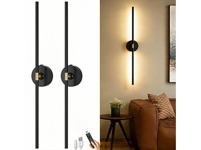 Battery Operated Wall Sconce Set of 2: 10000mAh Wireless Sconces Rechargeable Wall Lights with Touch and Remote, 360° Rotate Cordless Wall Lamp for...