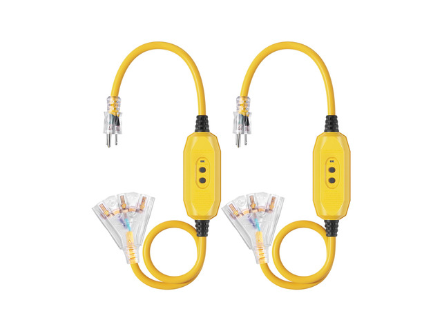 3 FT Automatic Reset GFCI Extension Cord Outdoor, UL Listed 2 Pack, 12/3 Gauge Extension Cord, 15A 125V, LED Lighted 3 Prong Plug, Heavy Duty for...