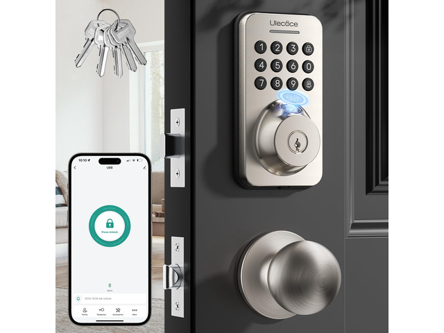 Fingerprint Keypad Deadbolt with Handle Set, Keyless Entry Door Lock, Door Locks for Front Door Lock Set, App Control, Auto Locking, Easy to...