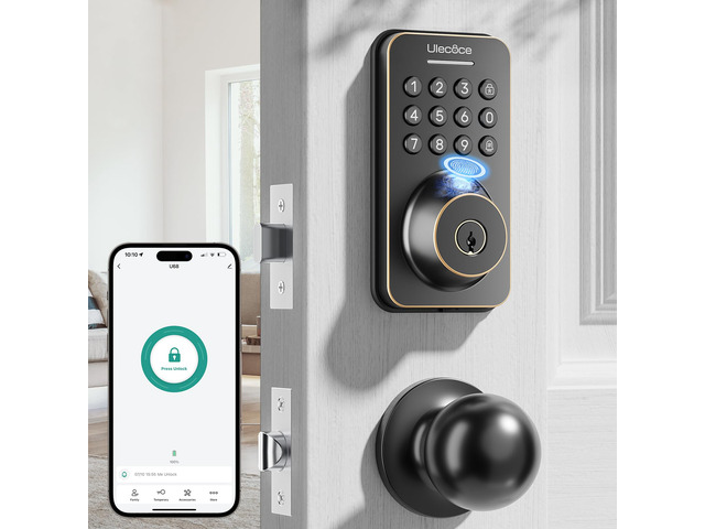 Fingerprint Keypad Deadbolt with Handle Set, Keyless Entry Door Lock, Door Locks for Front Door Lock Set, App Control, Auto Locking, Easy to...