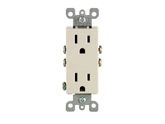 15 Amp, 125 Volt, Decora Duplex Receptacle, Residential Grade, Grounding, 10 Pack, 5325-TMP, Light Almond