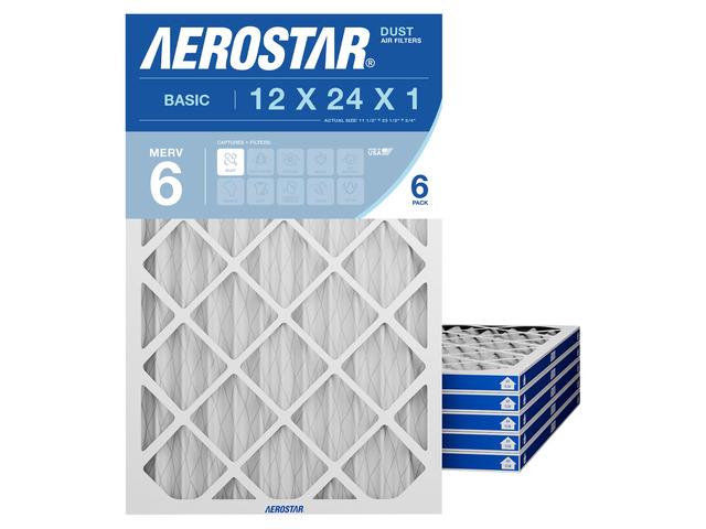 Air Filter 12x24x1 MERV 6 AC Filter, HVAC, Furnace Filter, 6 Pack ACTUAL SIZE (11.75 x 23.75 x 0.75) AC Filter, HVAC, Furnace Filter for Dust, Lint...