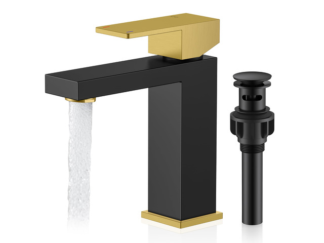 Black and Gold Bathroom Faucets 1 Hole, Single Handle Vanity Faucet Bathroom Sink Faucet with Pop Up Drain & Supply Lines, Lead-Free cUPC & NSF...