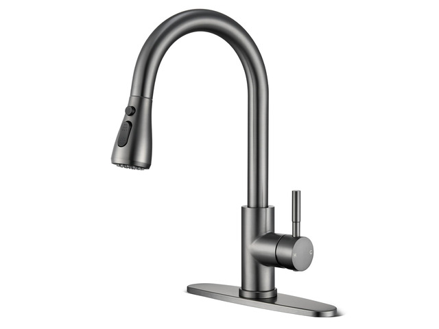 Grey Kitchen Faucets with Pull Down Sprayer High Arc Single Handle Stainless Steel Kitchen Sink Faucet, Single hole or 3 Hole, for Farmhouse RV...