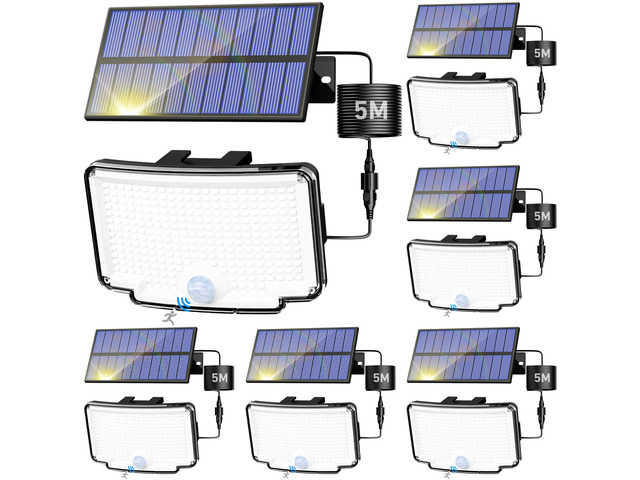 318 LED Solar Motion Lights Outdoor Waterproof with 16.4 FT Cable Cool White, Dusk to Dawn, 6 Pack /3 Modes, Security Flood Light for Outside...