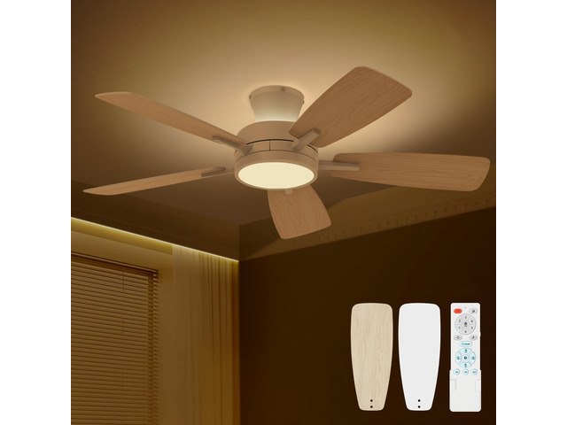 46 inch Ceiling Fans with Lights and Remote, Night Light, White Low Profile, Ultra Quiet, Reversible DC Motor, Dimmable, 3CCT, Modern Flush Mount...
