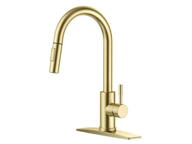 Gold Kitchen Faucet with Pull Down Sprayer, Modern 2-Mode High Arc No-Lead Stainless Steel Sink Faucet, Single Handle, Pull Out Sprayer, 1 or 3...