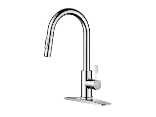 Kitchen Sink Faucet, Modern Chrome with 2-Mode Pull Down Sprayer No-Lead Stainless Steel, High Arc, Single Handle, Pull Out Sprayer, 1 or 3 Hole...