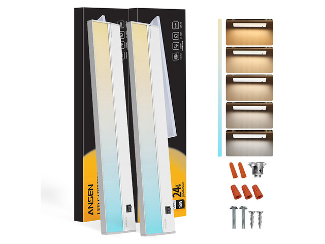2Packs of Under Cabinet Lighting Hardwired, 24in 18W 1237LM Dimmable Led Light for Kitchen/Closet, CRI 92+, R9 90+, 5 Color Temperature,...