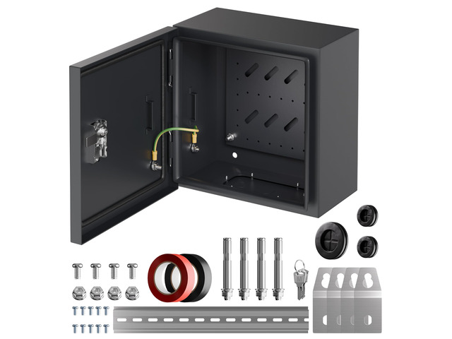 Outdoor Electrical Box 9.8' x 9.8' x 5.9' Weatherproof Cold-Rolled Steel Box with Rail & Lock, For Home Wiring, Garden Lights & Small Commercial...