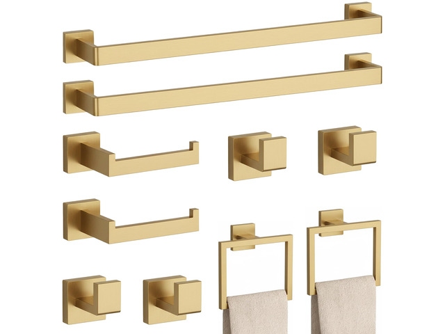 10-Piece Brushed Gold Bathroom Accessories Set 23.6 Inch Towel Bar Set. SUS 304 Stainless Steel Bathroom Hardware Set Towel Racks for Bathroom,...