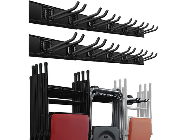 Garage Storage Organization Wall Mount Folding Chair Hangers Heavy Duty Garden Tool Rack Organizer with 12 Adjustable Hooks 48inch Tracks Max Load...