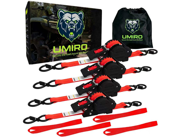 Retractable Ratchet Straps, 4-Pack, 1 Inch x 12 Feet Heavy Duty Tie Downs, 1760lb Break Strength, Self Retracting for Truck, Cargo, Trailer,...