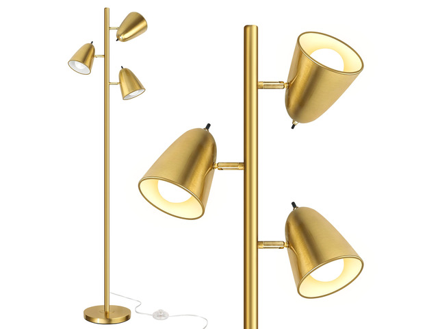 Tree Floor Lamp with 3 Light Bulbs, Standing Tall Pole Lamps for Living Room Bedroom Office, Reading Stand up Lamps with 3 Adjustable Arms, Brushed...