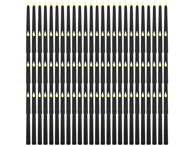 100 Pcs 9.7 Inch Black LED Flameless Taper Candles Bulk Battery Operated Taper Candles, Artificial Flickering Candlesticks, for Wedding Church...
