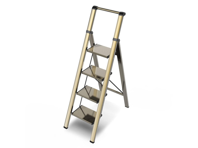 4 Step Ladder, Foldable 4 Step Stool, Gold Reach 8ft; Stepladder with Handgrip, Anti-Slip 7.9'' Pedals, Lightweight Tall Ladder for...