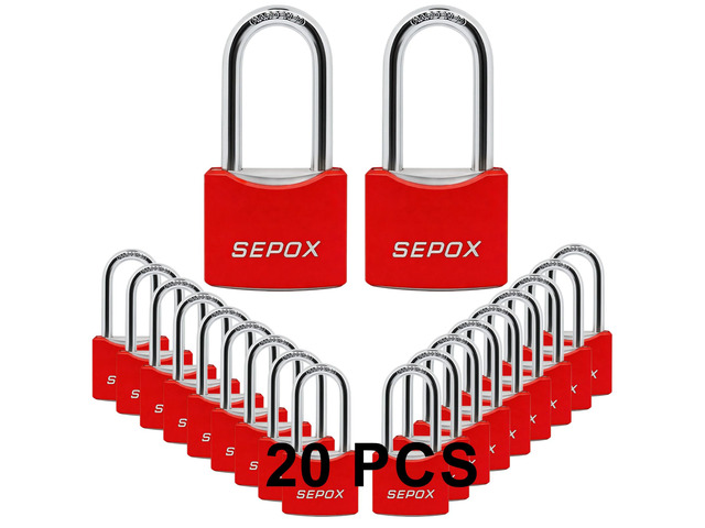 20-Pack 1-5/8 Long Shackle Heavy Duty Padlock 1-9/16 Keyed Alike Red For Gate Shed Fence Toolbox Heavy Duty Padlock. Black Coated. All-Weather...