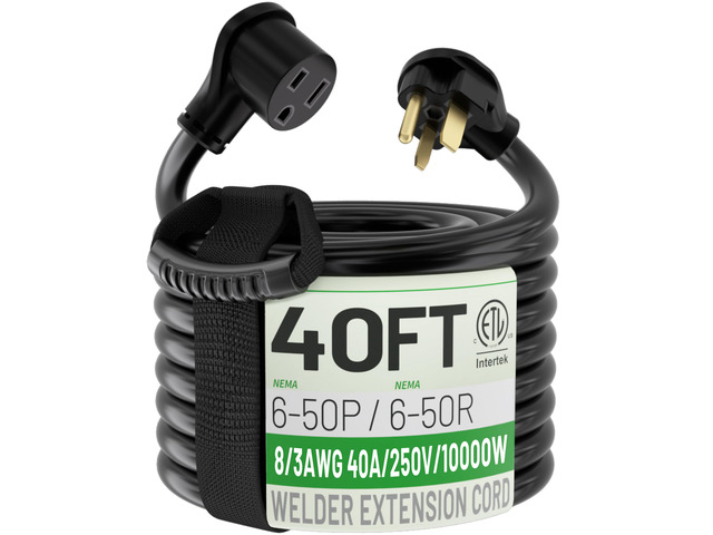 8/3 AWG 40FT 6-50P/R Welder Extension Cord 40A 250V Heavy Duty ETL 40 ft NEMA 6-50P to 6-50R Heavy Duty Welding Cord Heavy Duty Heat Proof...
