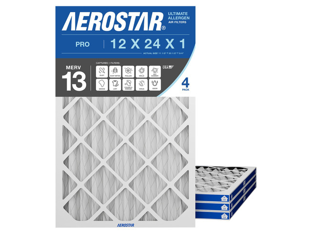 Air Filter 12x24x1 MERV 13 AC Filter, HVAC, Furnace Filter, 4 Pack ACTUAL SIZE (11.75 x 23.75 x 0.75) AC Filter, Furnace Filter, Allergies, Dust,...
