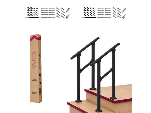 CR Fence & Rail Handrails for Outdoor Steps & Indoor Stair Railing Kit, 1-2 Steps Safety Hand Rail for Porch & Deck (Pack of 2)