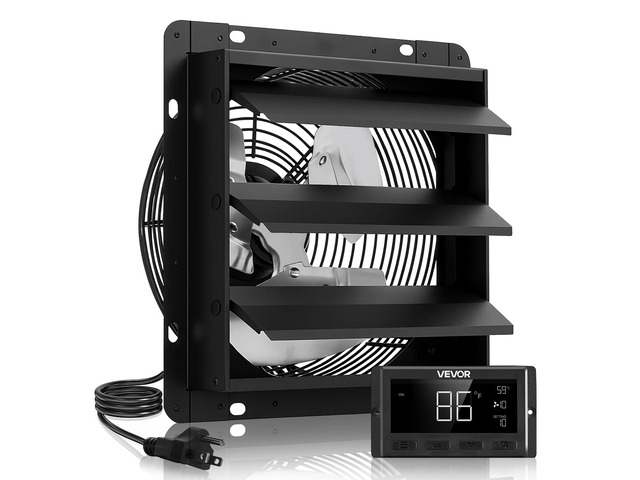 12 inch Exhaust Fan, Wall Mounted Attic Fan with Variable Speed, Temperature & Humidity Controller, 1500 CFM, Automatic Shutter