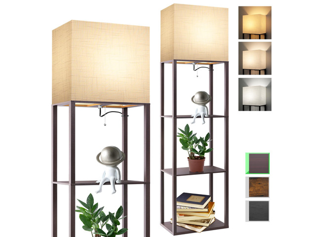 Plus - Floor Lamp with Shelves, Wide Shelf Lamp, Shelf Floor Lamp with 15W LED Bulb, 3 Colors Temperature, Memory Function, Large Display Storage,...
