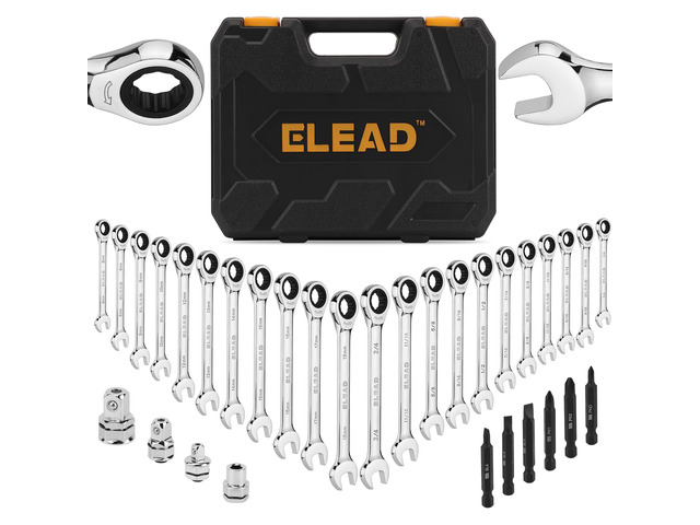 33-Piece Combination Ratchet Wrench Set SAE & Metric Sizes (1/4' to 3/4' & 6-18mm) 72-Tooth Gear Design CR-V Steel Organizer Carry Case ...