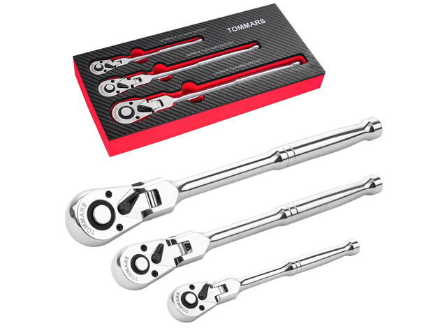 Flex Head Ratchet Set, 1/4', 3/8', 1/2' Drive Socket Wrench Kit Mechanic Hand Tool Kit, Flexible, 72 Tooth 5-degree swing arc, Quick Release,...