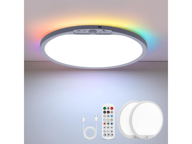 10000mah Battery Powered Rechargeable Motion Sensor Ceiling Lights with Remote, 12 Inch Wireless Waterproof Shower Magnetic RGB Overhead Lighting...