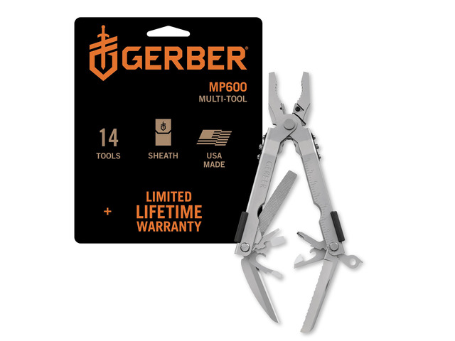 Gear Multi-Plier 600 Blunt Nose Multitool with 14 Tools - Includes Knife, Pliers, Nylon Sheath & More - Made in USA - Stainless Steel Tool