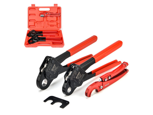 iCrimp Angle Head F1807 PEX Pipe Crimping Tool for 1/2 & 3/4-inch Copper Ring Two PEX Crimper Set with Cutter, Suitable for Tight Spaces