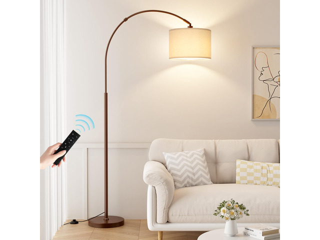 Dimmable Arc Floor Lamp with Remote, Color Temp Adjustable, Brown Rotating Head, Foot Switch & Remote, Arched Floor Lamp for Living Room Bedroom...