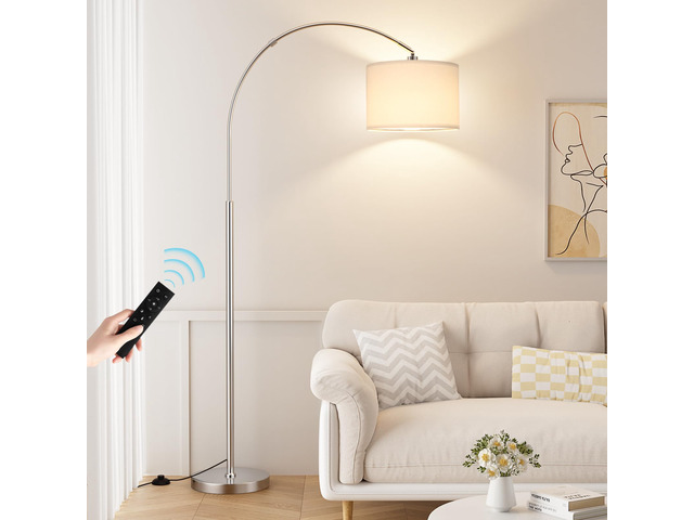 Dimmable Arc Floor Lamp with Remote, Color Temp Adjustable, Silver Rotating Head, Foot Switch & Remote, Arched Floor Lamp for Living Room Bedroom...