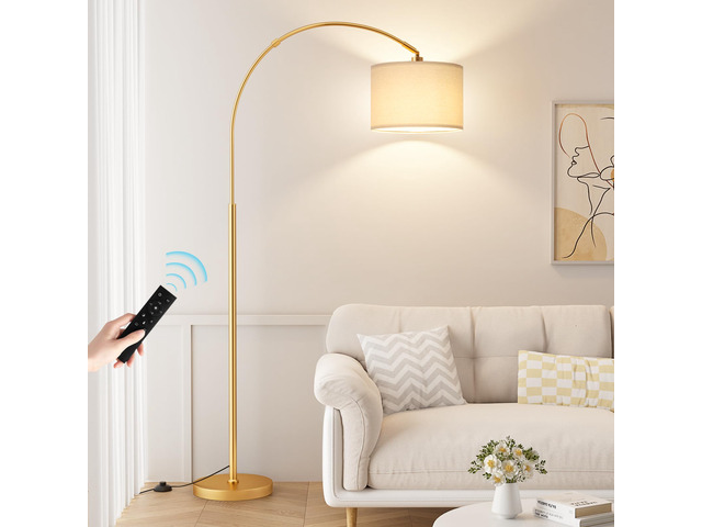 Dimmable Arc Floor Lamp with Remote, Color Temp Adjustable, Gold Rotating Head, Foot Switch & Remote, Arched Floor Lamp for Living Room Bedroom...