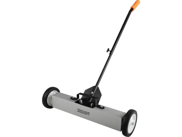 Magnetic Sweeper with Wheels - Rolling Nail Magnet Tool, 24-Inch Magnetic Pickup Tool with Adjustable Handle and 30 to 50-Pound Capacity