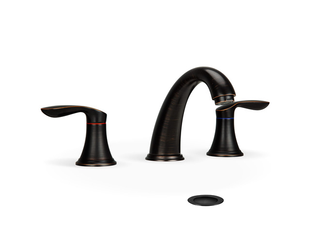Bathroom Sink Faucet, Faucet for Bathroom Sink, Widespread ORB Bathroom Faucet 3 Hole with Plastic Pop Up Drain and cUPC Lead-Free Hose-(Oil Rubbed...