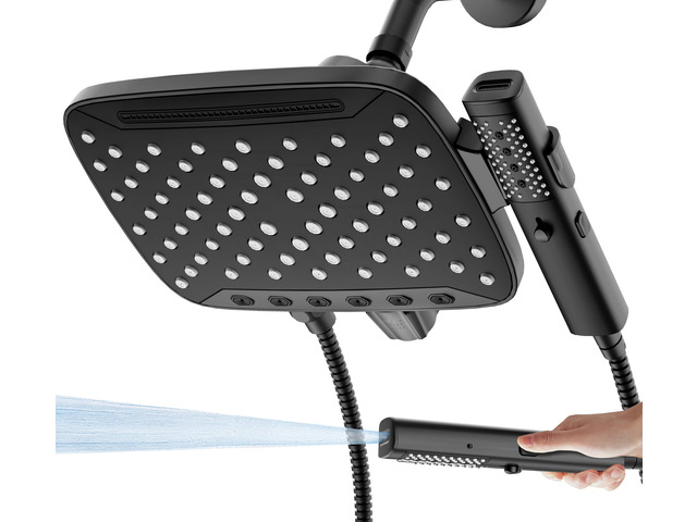 High Pressure Rain Shower Head with Handheld Spray Matte Black 7 Modes Dual Shower Head, 10-inch Rainfall Showerheads Combo, Detachable Hand Held...