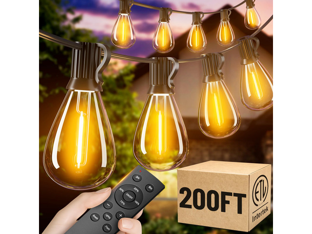 200FT Outdoor String Lights with Remote, Waterproof Patio Lights with 72+2 Shatterproof LED Bulbs,Dimmable Hanging Decor for Backyard Garden Porch...