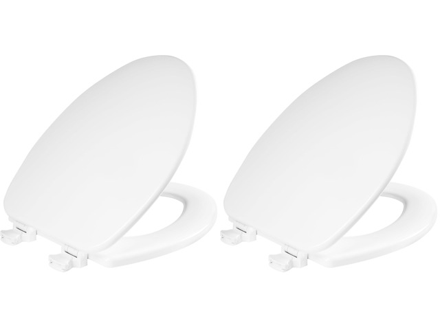 CHURCH Toilet Seat, Easy Clean Hinges Release for Deep Cleans, Durable Enameled Wood Seat, Elongated, White (Pack of 2)