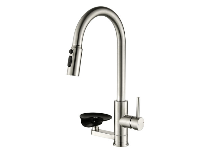 Kitchen Faucet with Cup Washer Pull Down Sprayer Stainless Steel Kitchen Sink Faucet with Deck Plate Glass Rinser Single Hole Brushed Nickel