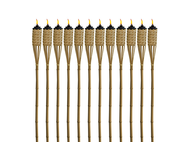 Bamboo Torches 12-Pack Weather-Resistant Outdoor Décor with Easy-Pour Wide-Mouth Canister Refill for Patio, Garden, Backyard, and Parties, 57-Inch...