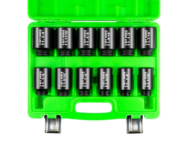1/2'12-Piece Extended Drive Impact Socket Set, Deep SAE Spindle Axle Nut Impact Socket Set, Cr-Mo, 1-1/16, 1-1/8, 1-3/16, 1-1/4, 1-5/16, 1-3/8,...