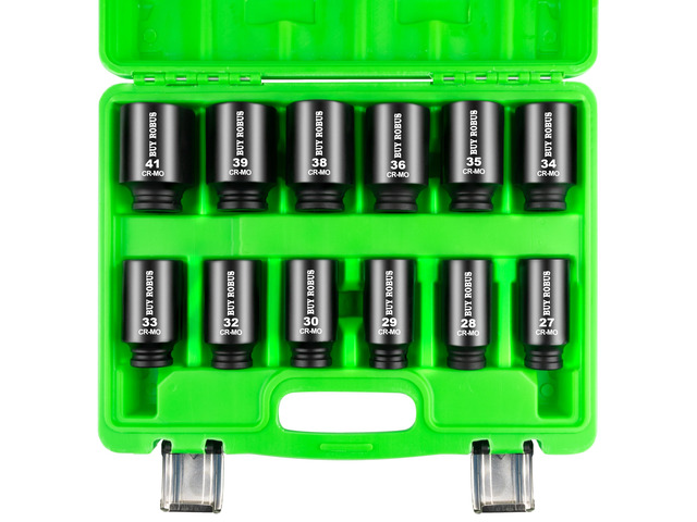 1/2 Inch Drive Deep Impact Socket Set,12 PCS Extended Socket Set, 6-Point Metric, Cr-Mo Steel