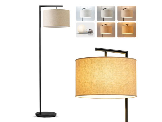 Montage Modern Floor Lamp - LED Standing Lamp with Tan Shade for Living Rooms & Offices - Bedroom Reading Light - Tall Corner Pole Lamp for...