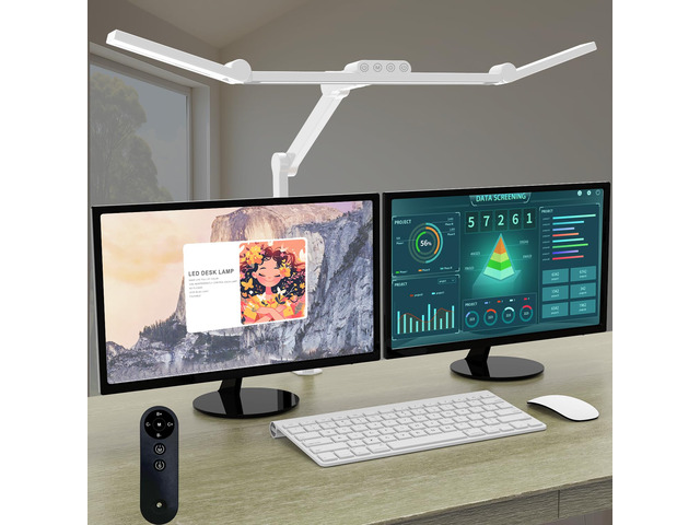 Architect Desk Lamp with Clamp, Led Desk Lamp for Home Office with Remote Control, 24W Bright Dimmable Computer Light with Atmosphere Lighting...